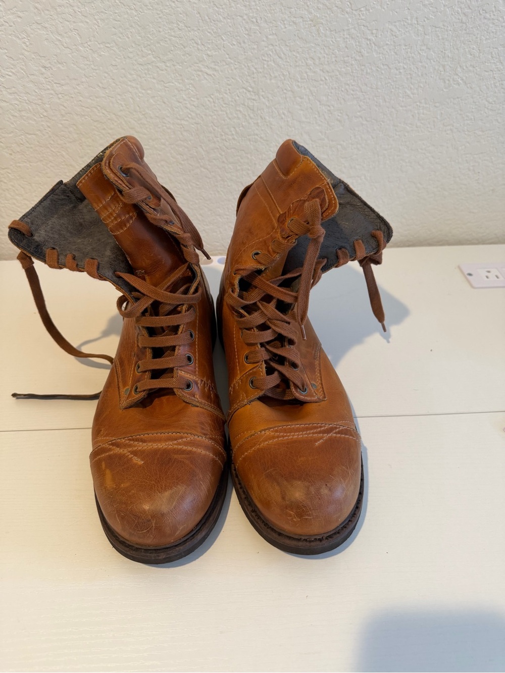 Diesel Brown Leather Lace-Up Work Boots